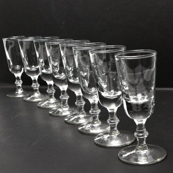 Vintage Steube Style Sherry Shot Glasses Footed Crystal Clear Set of 8 Holidays - Picture 3 of 11